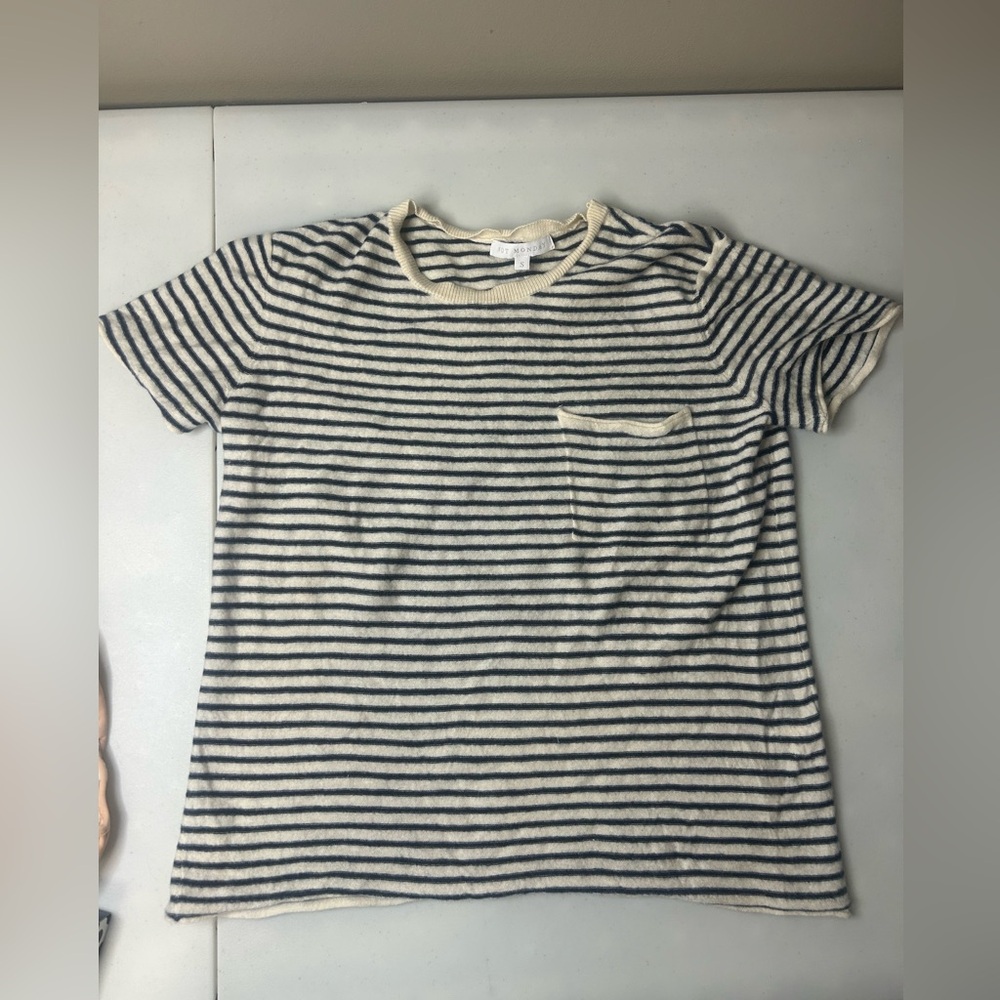 Not Monday Isabella Crew Raw‎ Hem Short Sleeve 100% Cashmere Top Size Small